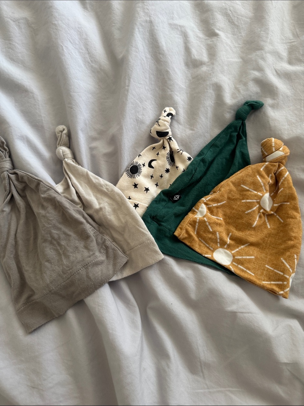 Baby Knot Hats - Neutral, Cream, Green, Mustard Sun Print